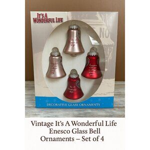 2002 It’s A Wonderful Life Enesco Glass Bell Ornaments Set of 4 Vintage NIB